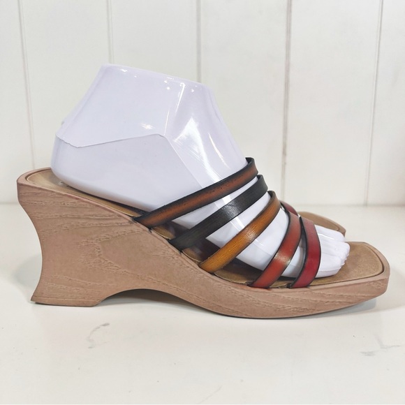 Vintage Y2K Fashion Bug Multicolor Italian Leather Strappy Block Wedge Sandals - Picture 5 of 9